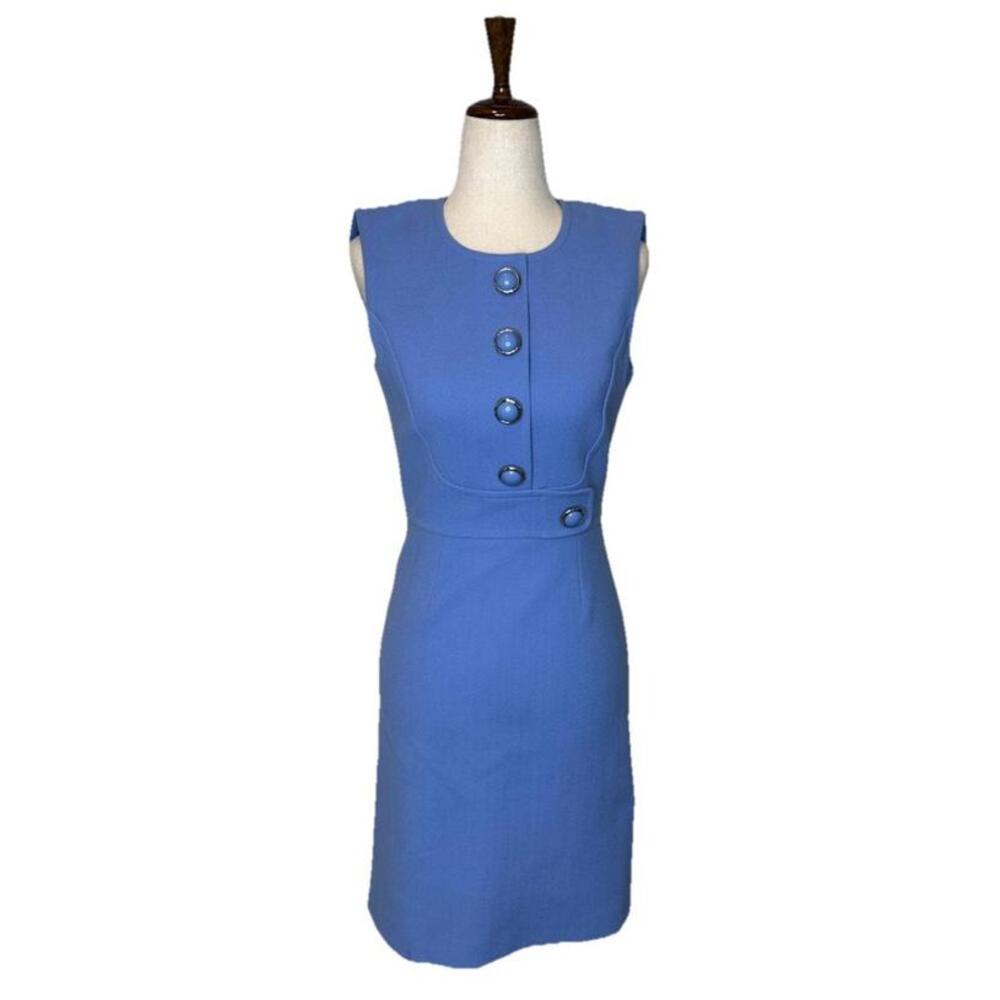 Luxury Michael Kors Collection Jackie O Sleeveless Sheath Dress 0 Buttons Blue - Picture 4 of 8